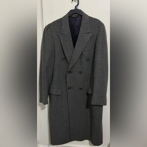ADAMS ROW Long Wool Coat Overcoat Mens XL Gray Button Jacket vintage